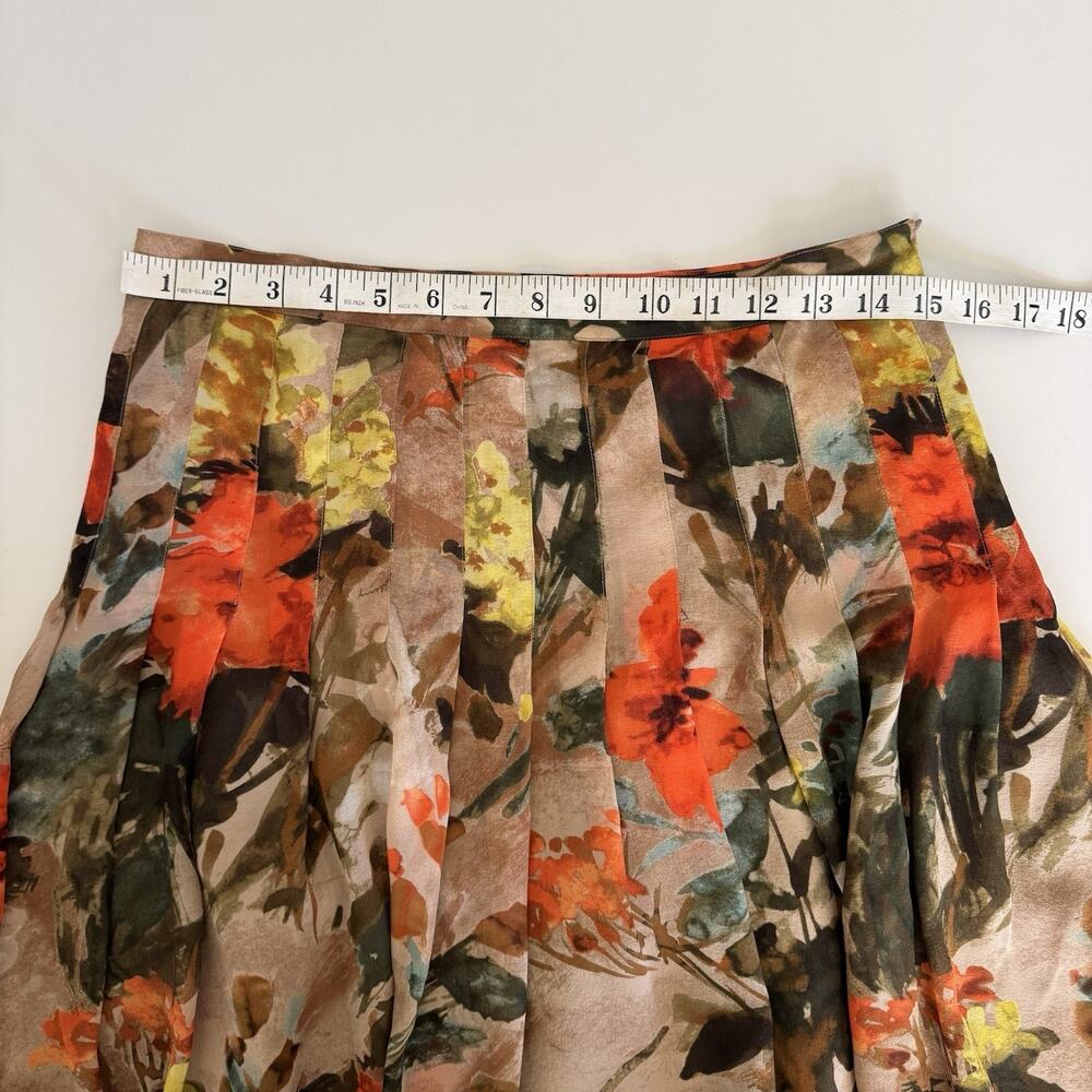 Burberry Ladies Size US 4 Silk Pleated Skirt Brown Orange Floral Printed - Picture 7 of 11